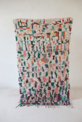 AZILAL. Vintage Moroccan Rug. Wool Boucherouite Carpet. Modern Design.