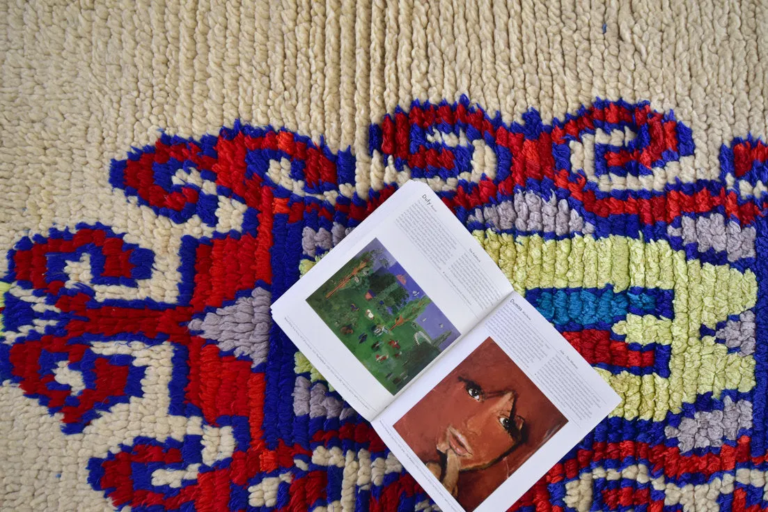 AZILAL. Vintage Moroccan Rug. Wool Boucherouite Carpet. Modern Design.