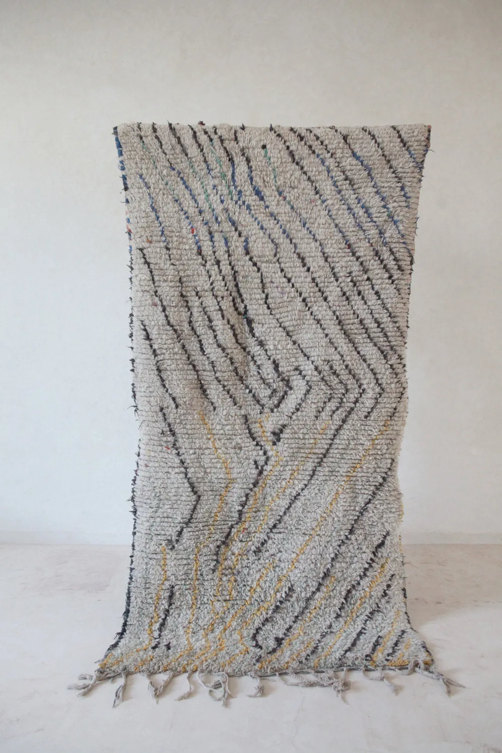 AZILAL. Vintage Moroccan Rug. Wool Boucherouite Carpet. Modern Design.