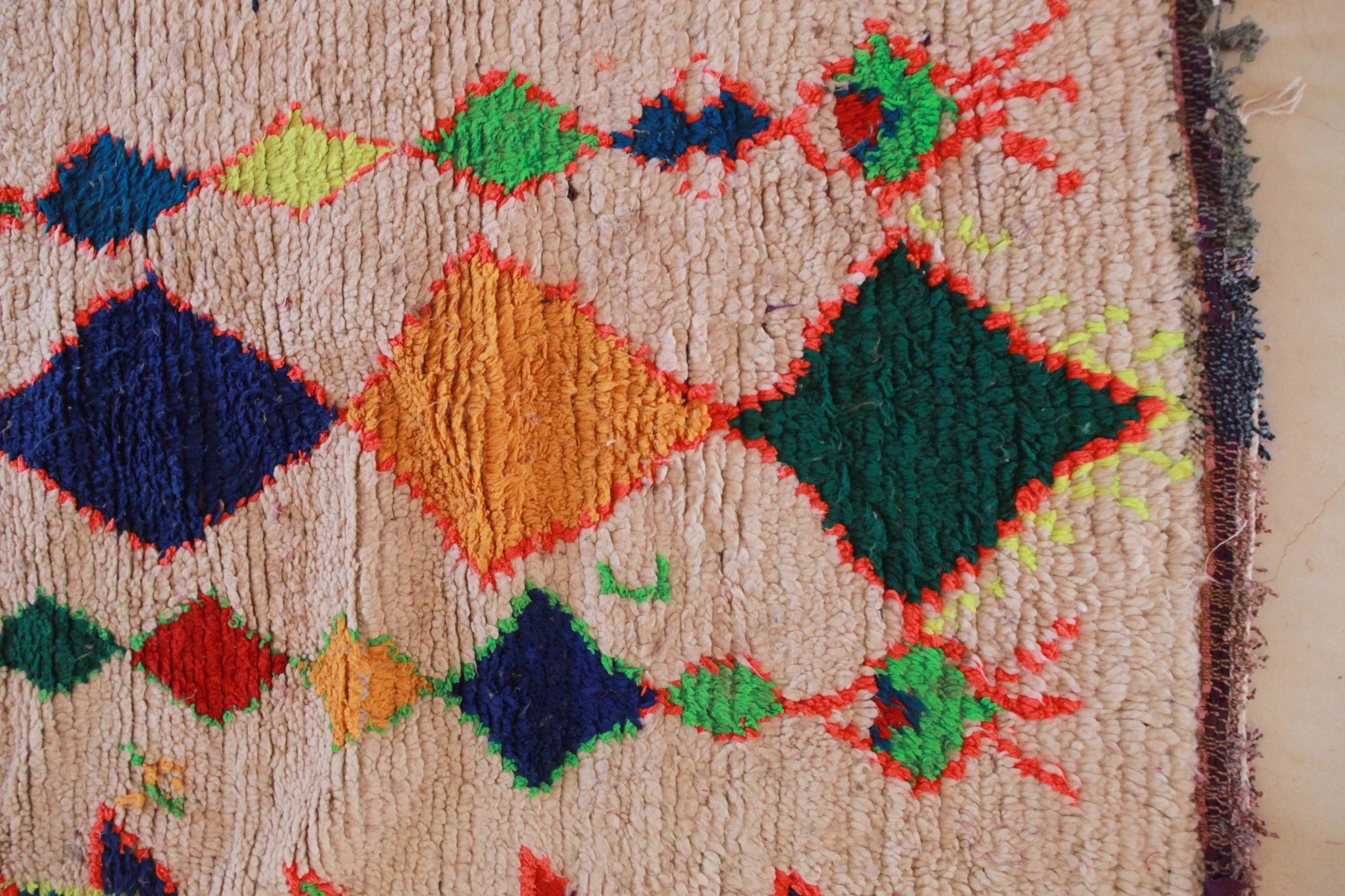 AZILAL Vintage Moroccan Rug. Wool Boucherouite Carpet. Modern Design.
