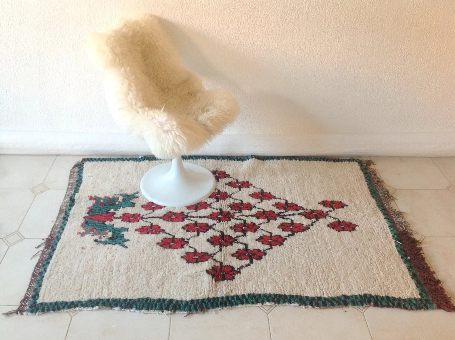 AZILAL. Vintage Moroccan Rug. Wool Boucherouite Carpet. Modern Design.