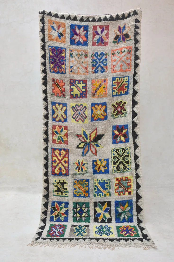 AZILAL. Vintage Moroccan Rug. Wool Boucherouite Carpet. Modern Design.