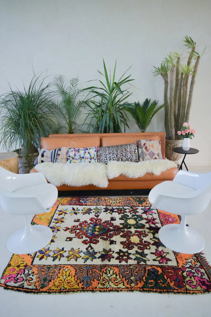 AZILAL. Vintage Moroccan Rug. Wool Boucherouite Carpet. Modern Design.