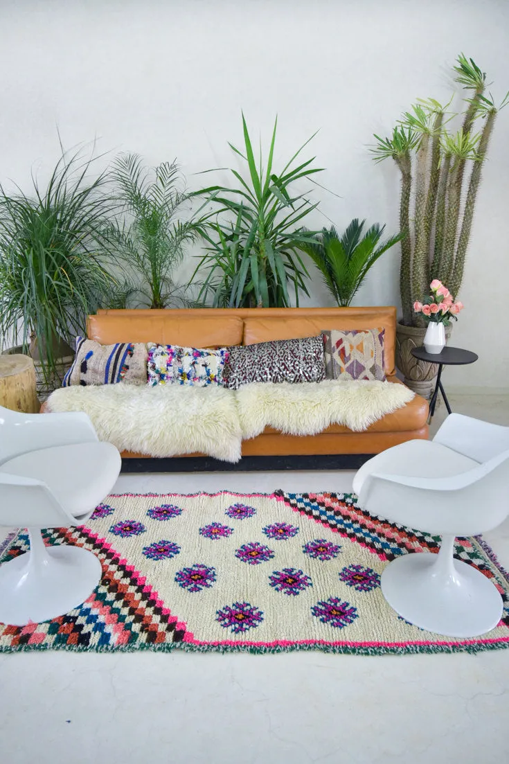 AZILAL. Vintage Moroccan Rug. Wool Boucherouite Carpet. Modern Design.