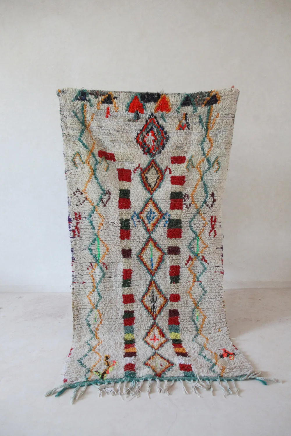 AZILAL. Vintage Moroccan Rug. Wool Boucherouite Carpet. Modern Design.