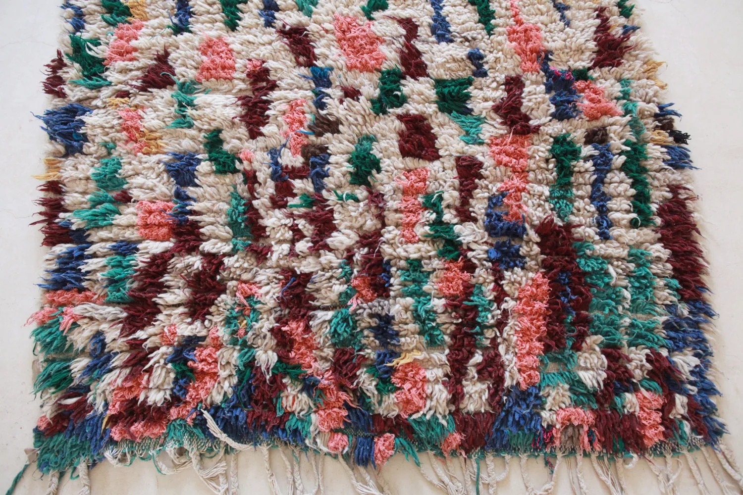 AZILAL. Vintage Moroccan Rug. Wool Boucherouite Carpet. Modern Design.