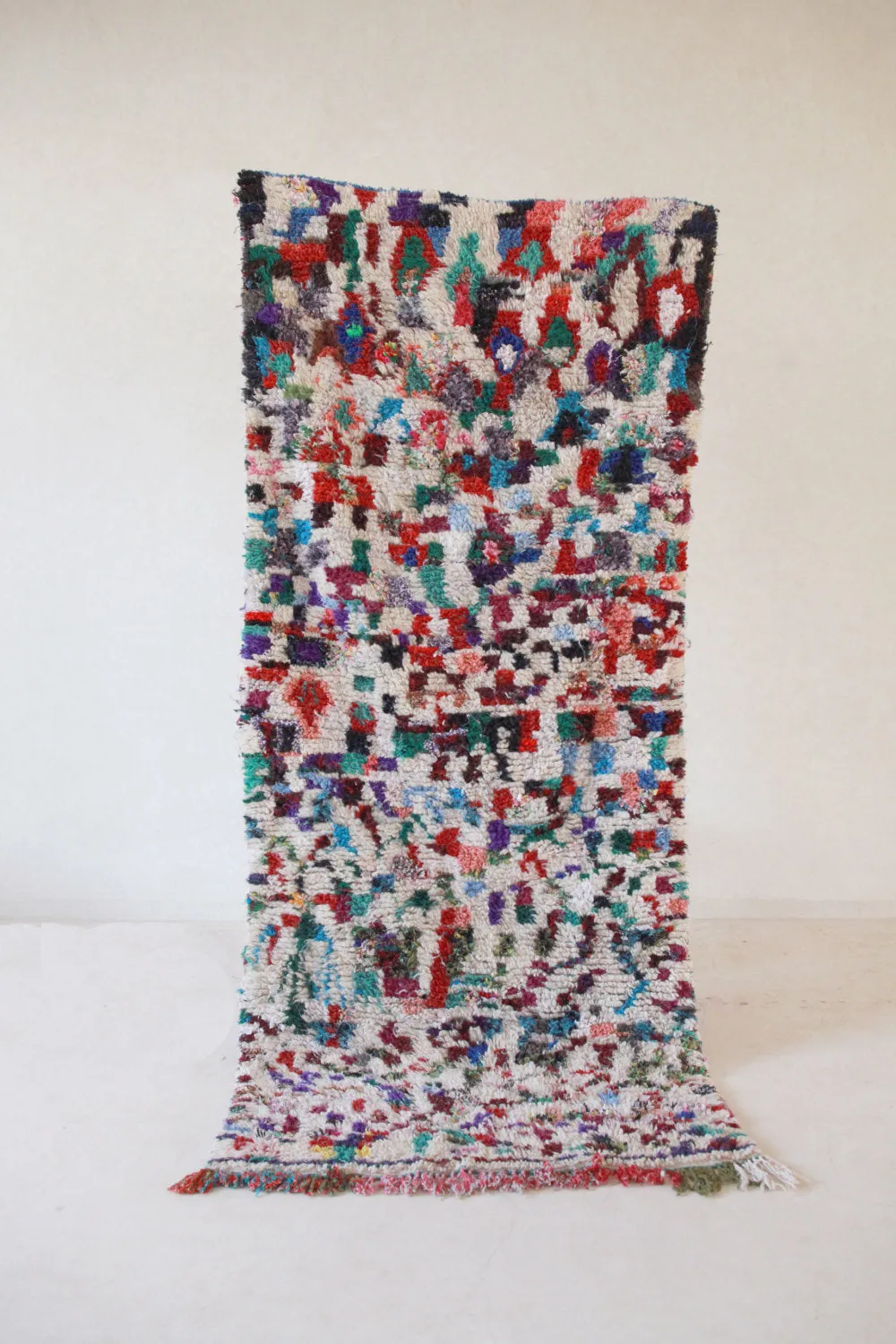 AZILAL. Vintage Moroccan Rug. Wool Boucherouite Carpet. Modern Design.