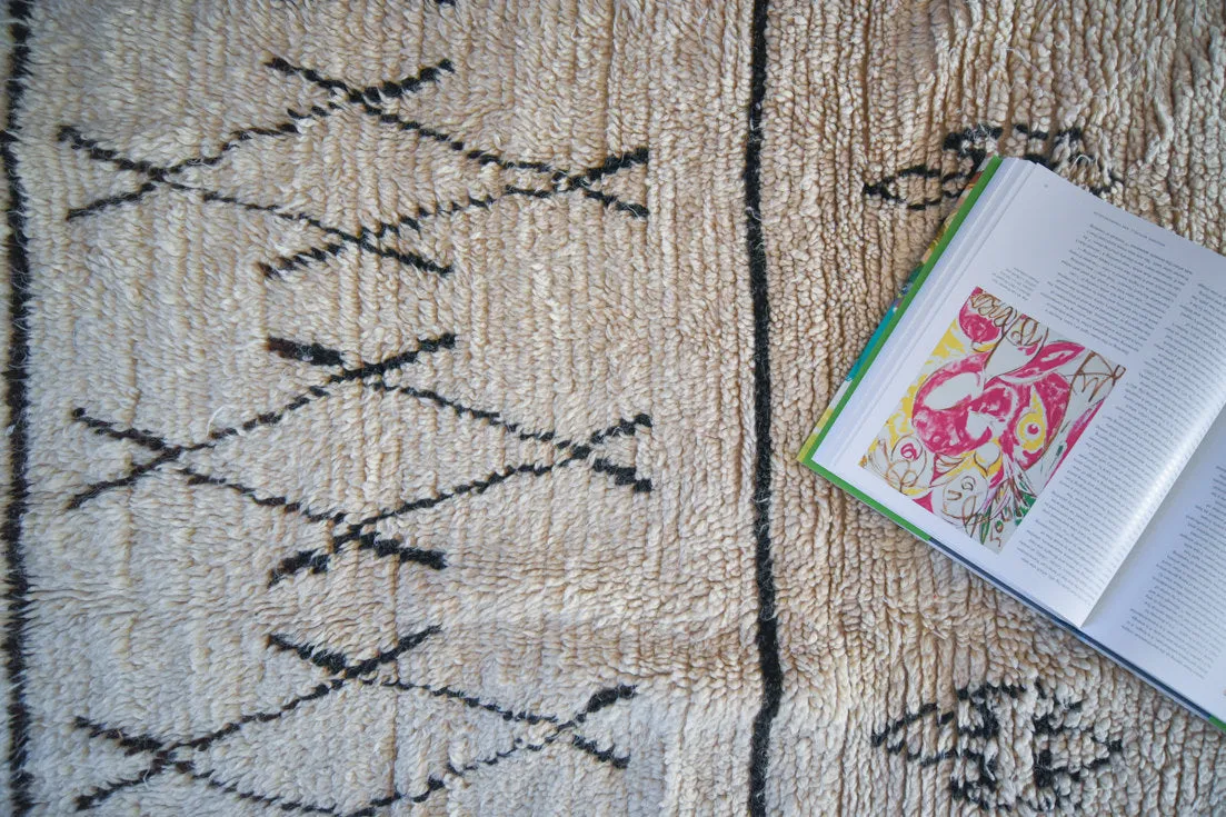 Azilal . Vintage Moroccan Rug. Wool Boucherouite Carpet. Modern Design.