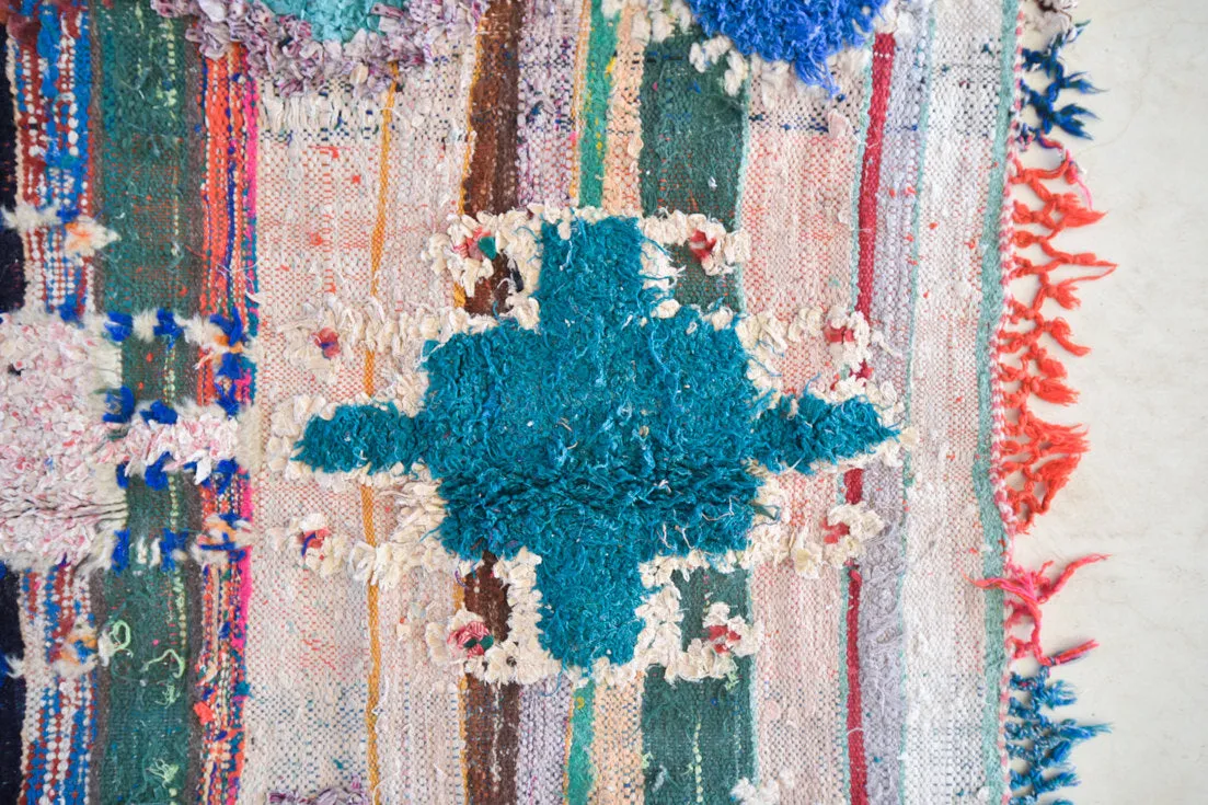 AZILAL. Vintage Moroccan Rug. Wool Boucherouite Carpet. Modern Design.