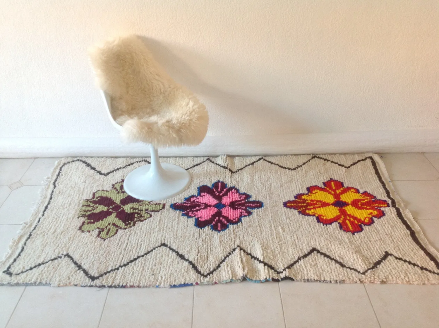 AZILAL. Vintage Moroccan Rug. Wool Boucherouite Carpet. Modern Design.