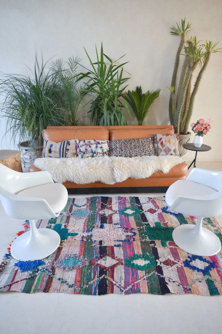 AZILAL. Vintage Moroccan Rug. Wool Boucherouite Carpet. Modern Design.