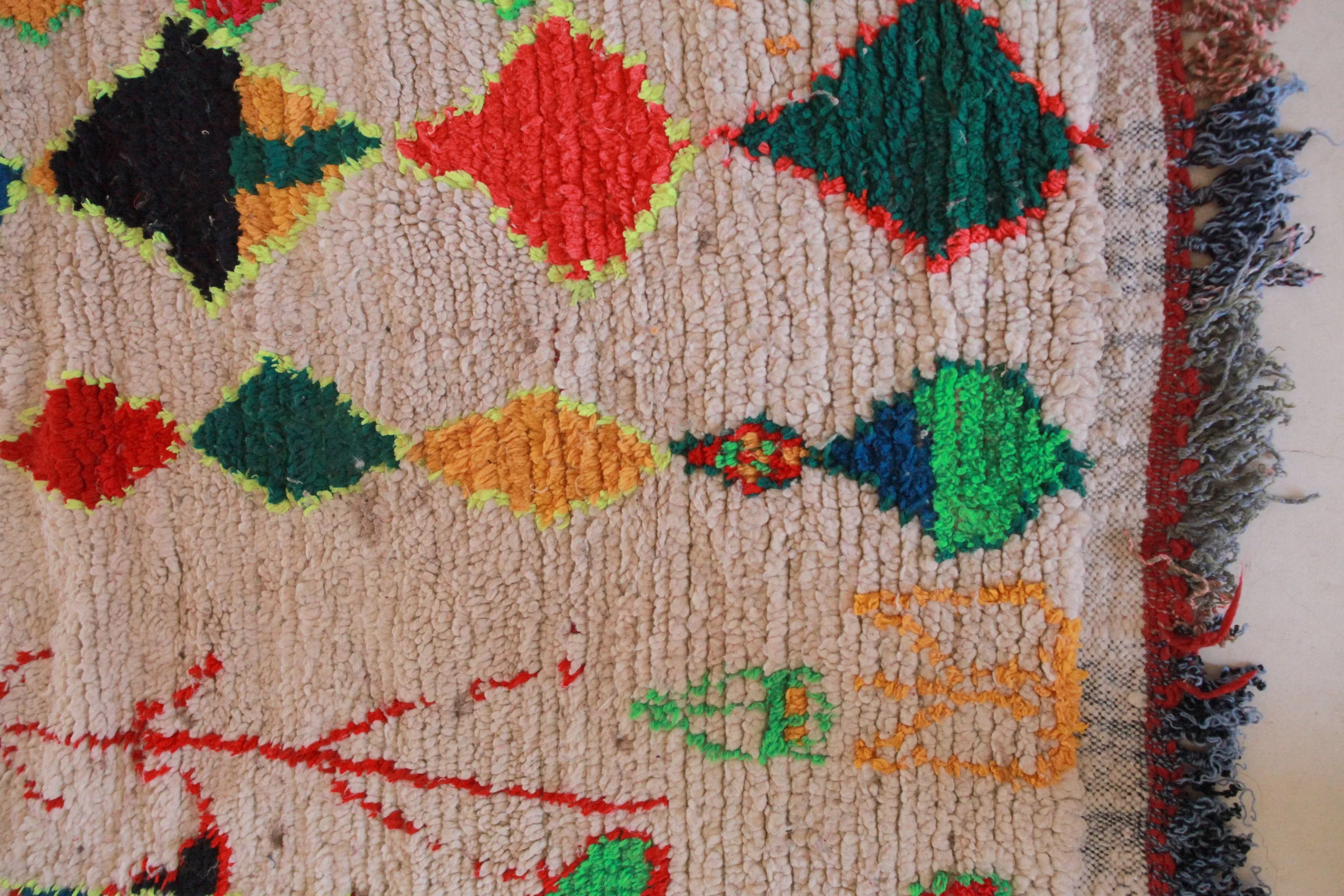 AZILAL Vintage Moroccan Rug. Wool Boucherouite Carpet. Modern Design.