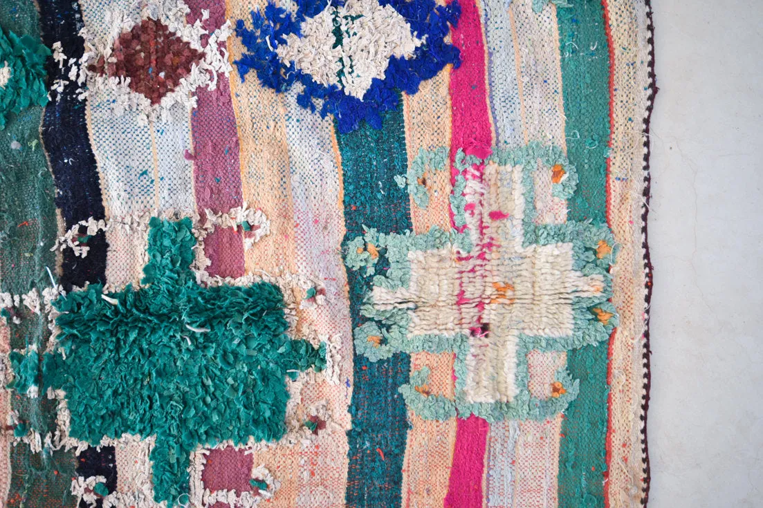 AZILAL. Vintage Moroccan Rug. Wool Boucherouite Carpet. Modern Design.