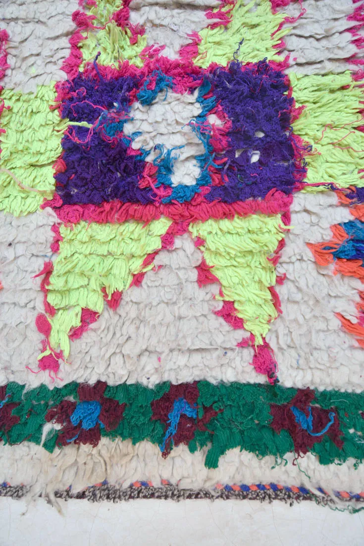 AZILAL. Vintage Moroccan Rug. Wool Boucherouite Carpet. Modern Design.