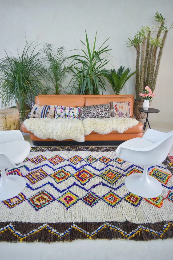 Azilal. Vintage Moroccan Rug. Wool Boucherouite Carpet. Modern Design.