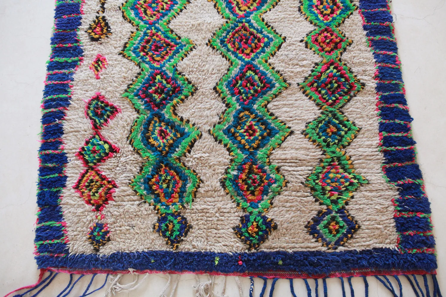 AZILAL. Vintage Moroccan Rug. Wool Boucherouite Carpet. Modern Design.