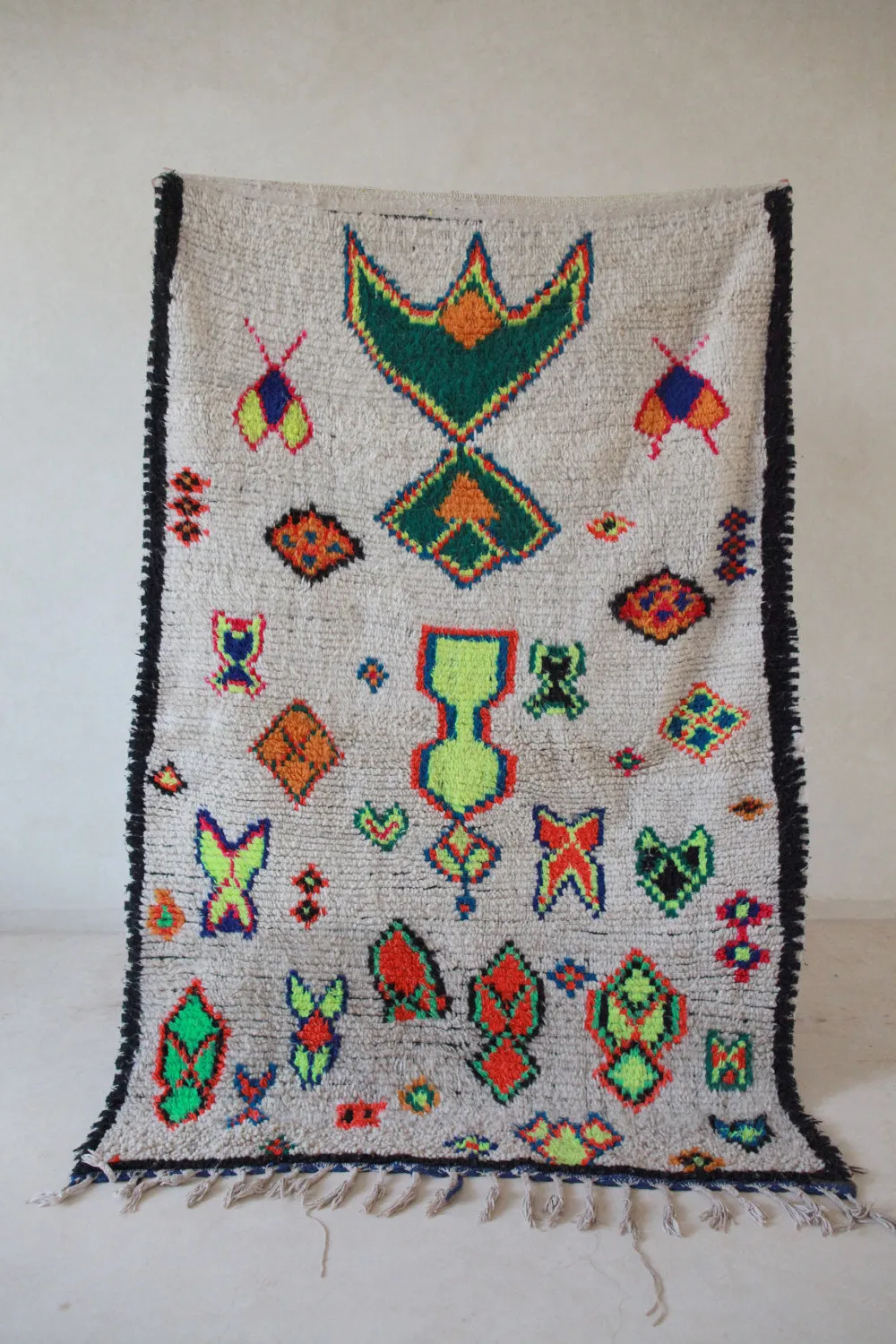 AZILAL. Vintage Moroccan Rug. Wool Boucherouite Carpet. Modern Design.