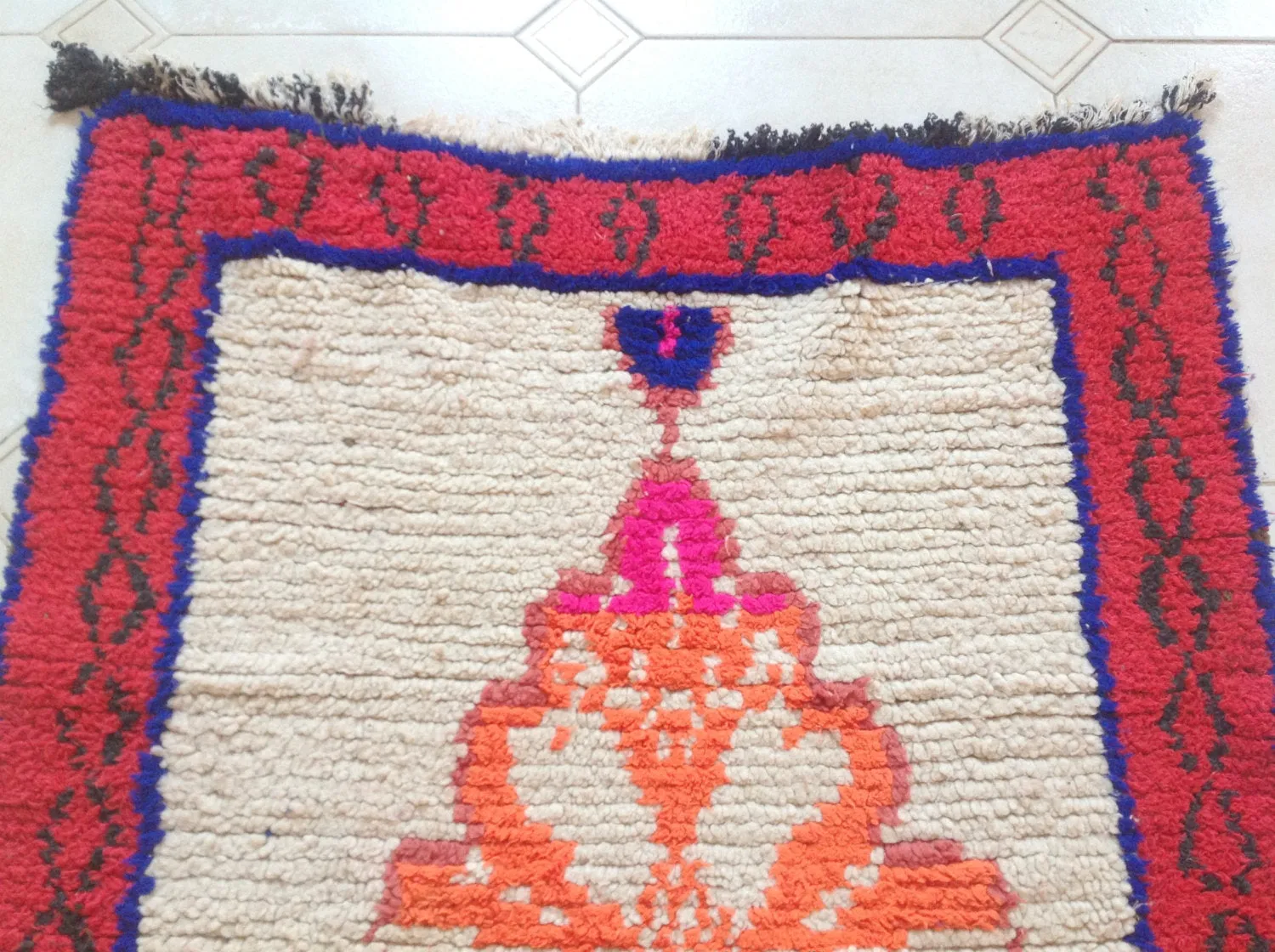 AZILAL. Vintage Moroccan Rug. Wool Boucherouite Carpet. Modern Design.