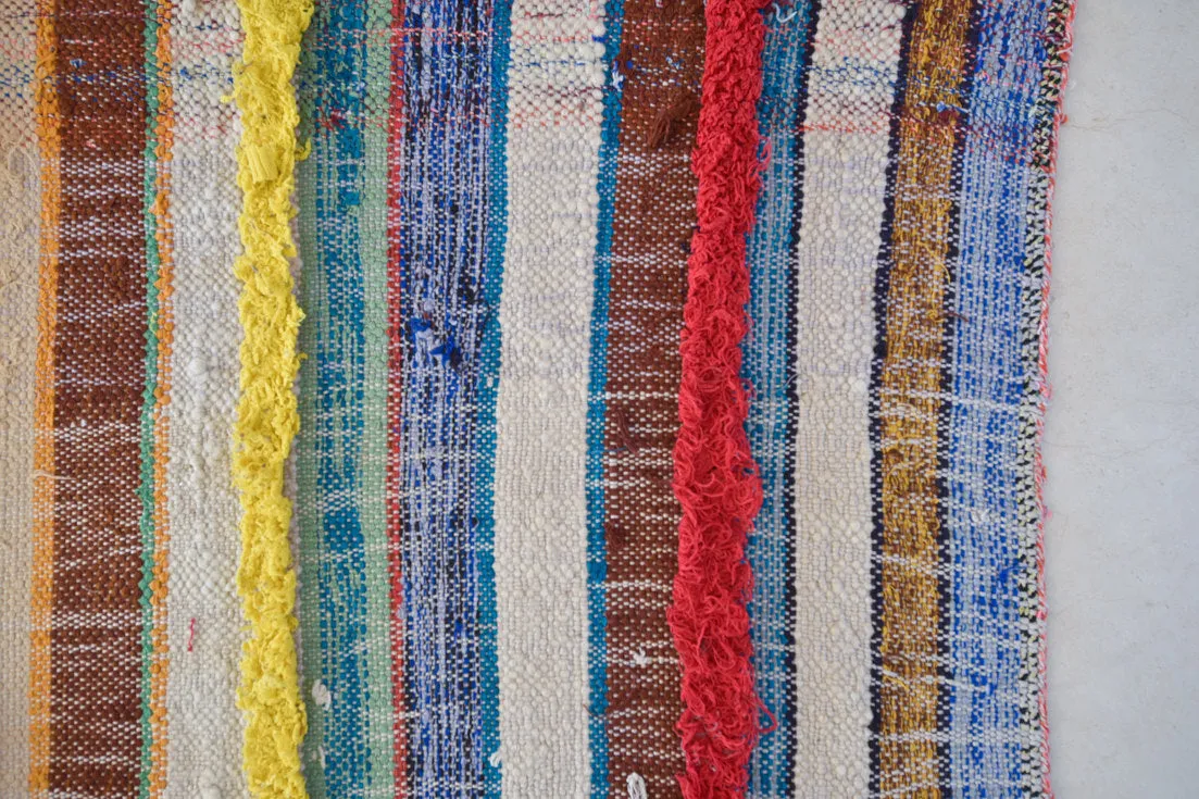 AZILAL. Vintage Moroccan Rug. Wool Boucherouite Carpet. Modern Design.