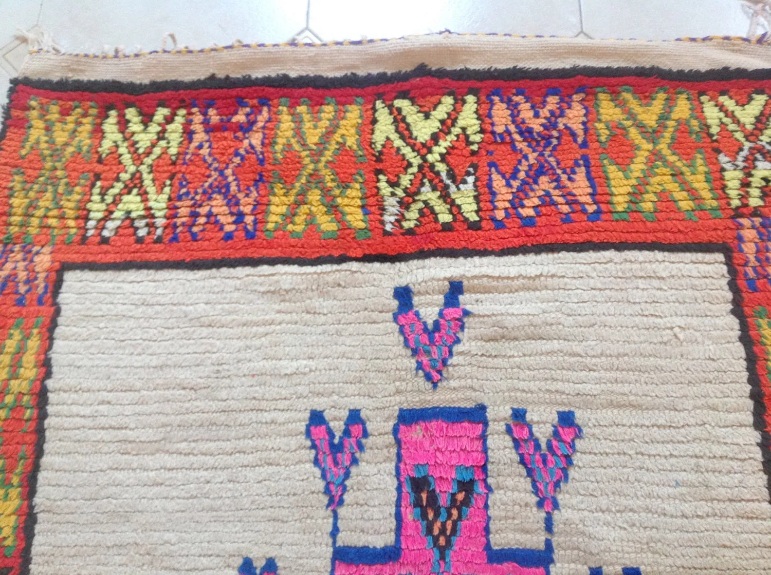 AZILAL. Vintage Moroccan Rug. Wool Boucherouite Carpet. Modern Design.