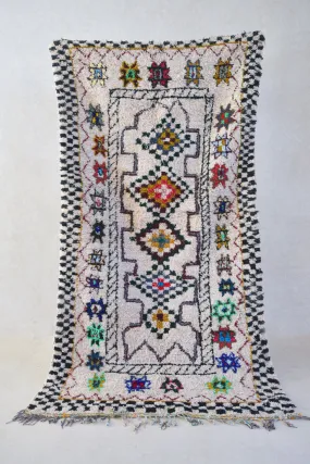 AzilaL. Vintage Moroccan Rug. Wool Boucherouite Carpet. Modern Design.