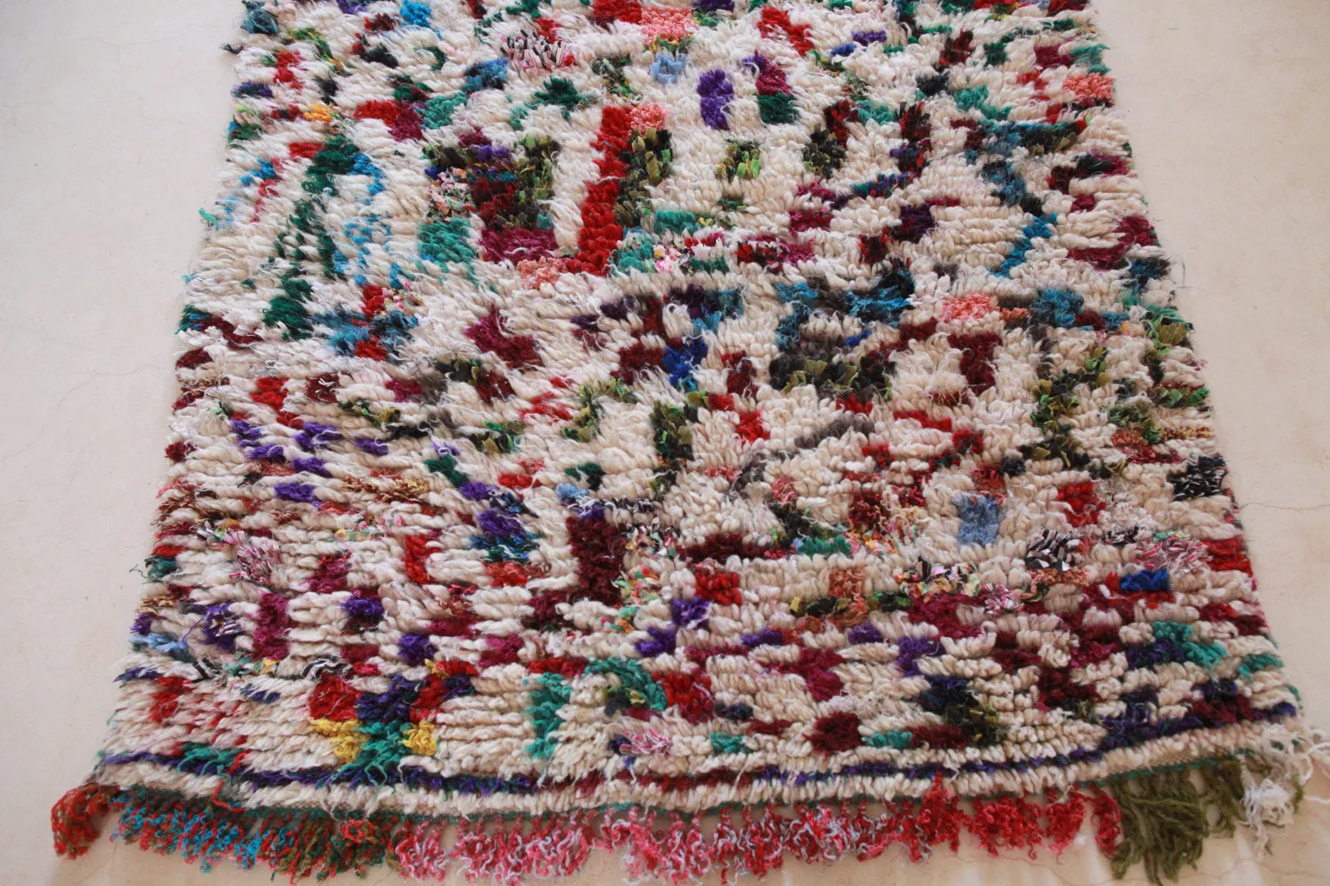 AZILAL. Vintage Moroccan Rug. Wool Boucherouite Carpet. Modern Design.