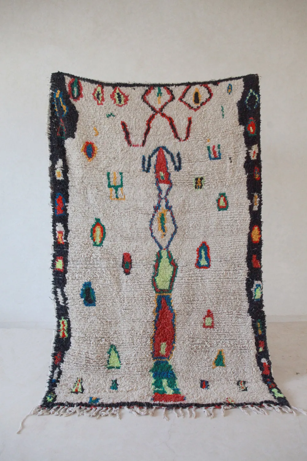 AZILAL. Vintage Moroccan Rug. Wool Boucherouite Carpet. Modern Design.