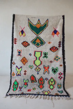 AZILAL. Vintage Moroccan Rug. Wool Boucherouite Carpet. Modern Design.