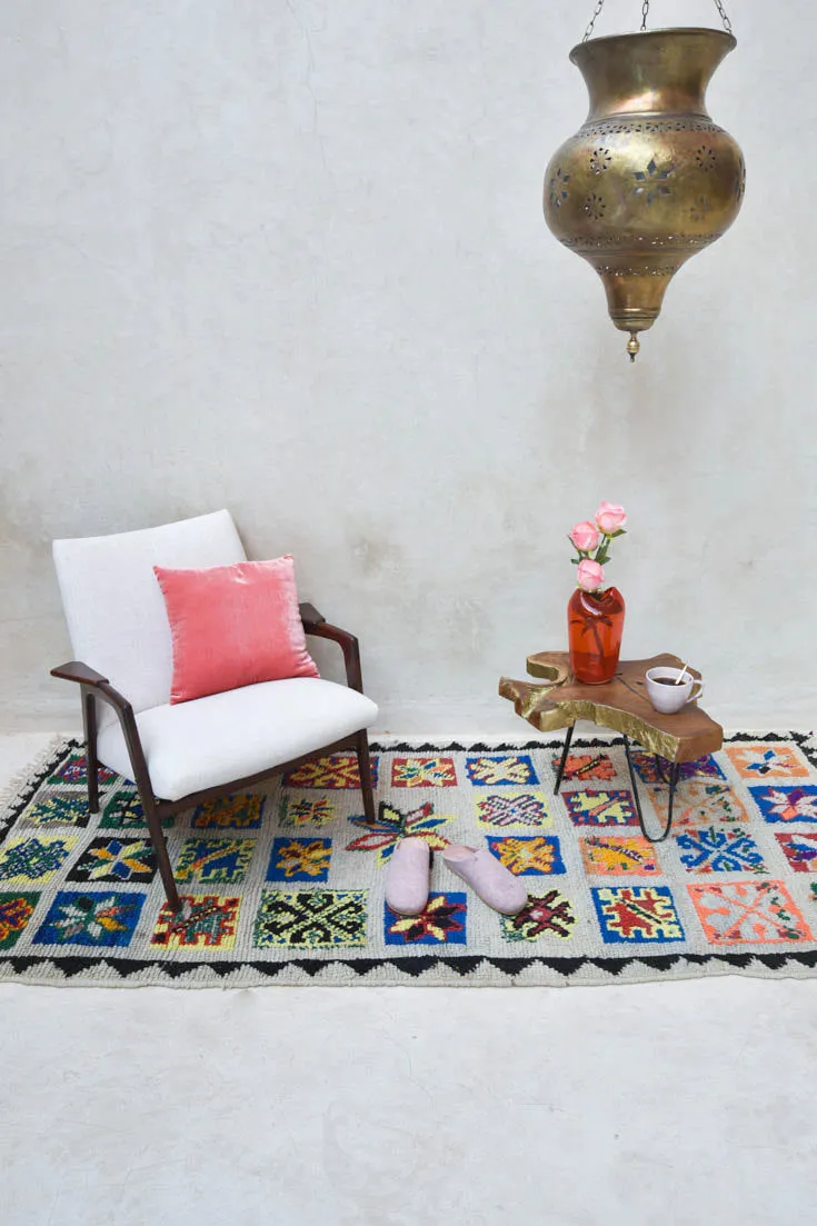 AZILAL. Vintage Moroccan Rug. Wool Boucherouite Carpet. Modern Design.