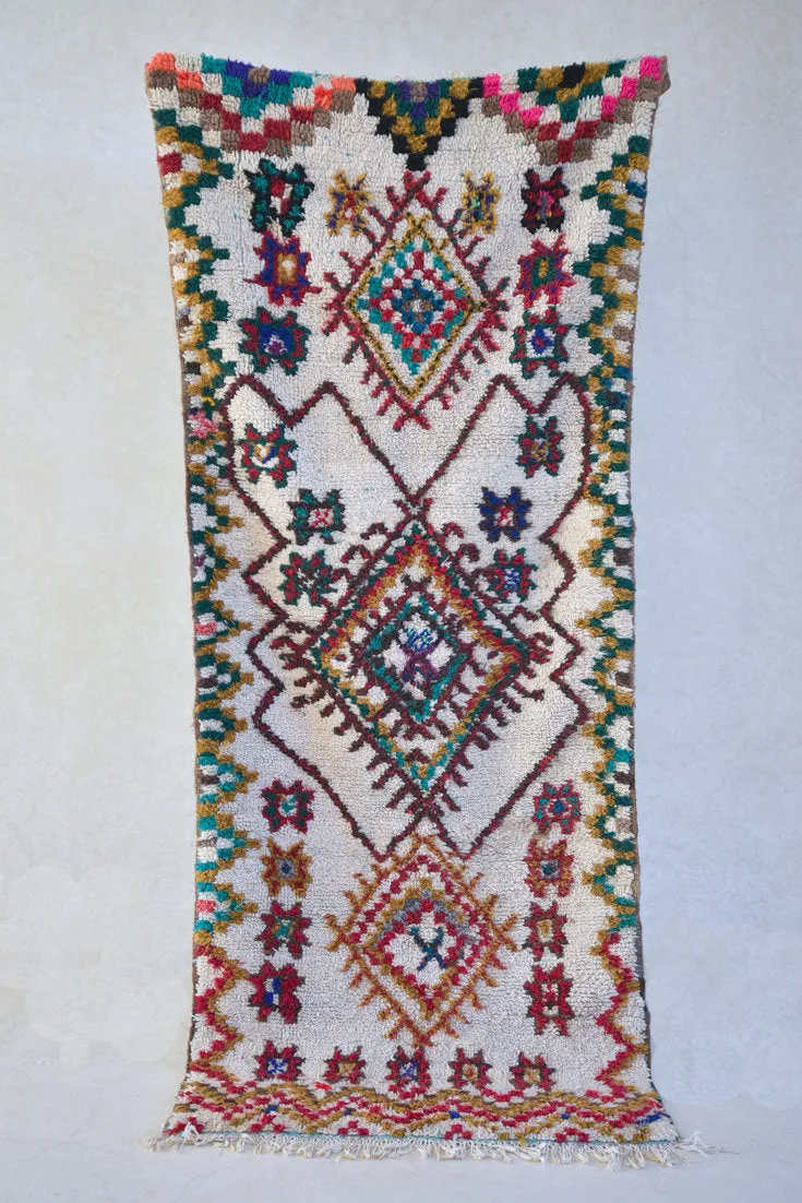 Azilal. Vintage Moroccan Rug. Wool Boucherouite Carpet. Modern Design.