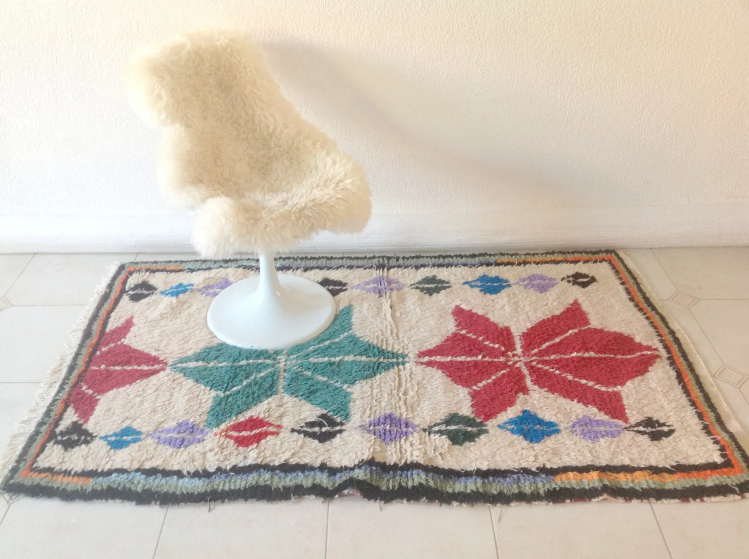 AZILAL. Vintage Moroccan Rug. Wool Boucherouite Carpet. Modern Design.