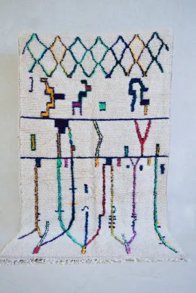 Azilal . Vintage Moroccan Rug. Wool Boucherouite Carpet. Modern Design.