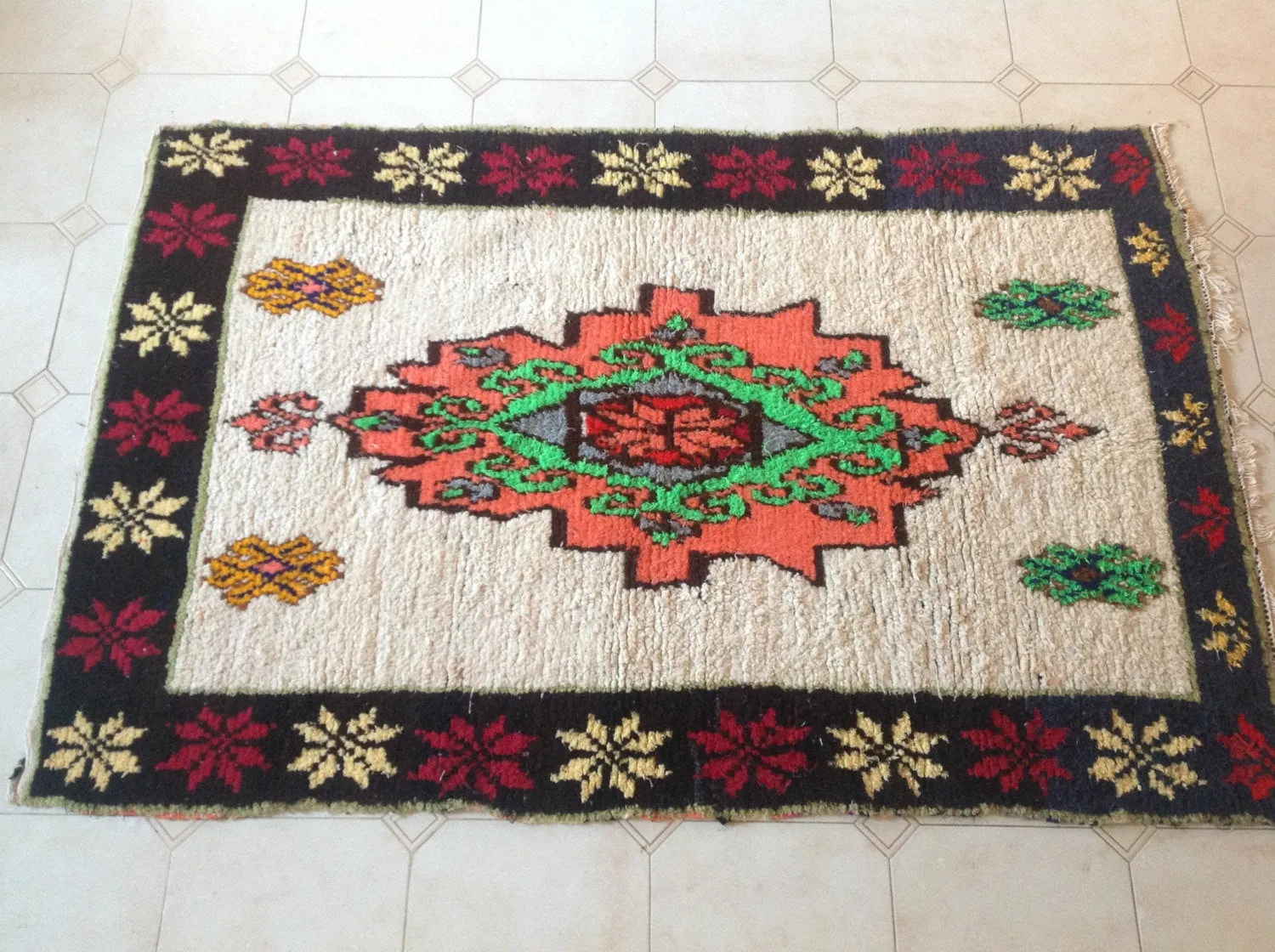 AZILAL. Vintage Moroccan Rug. Wool Boucherouite Carpet. Modern Design.
