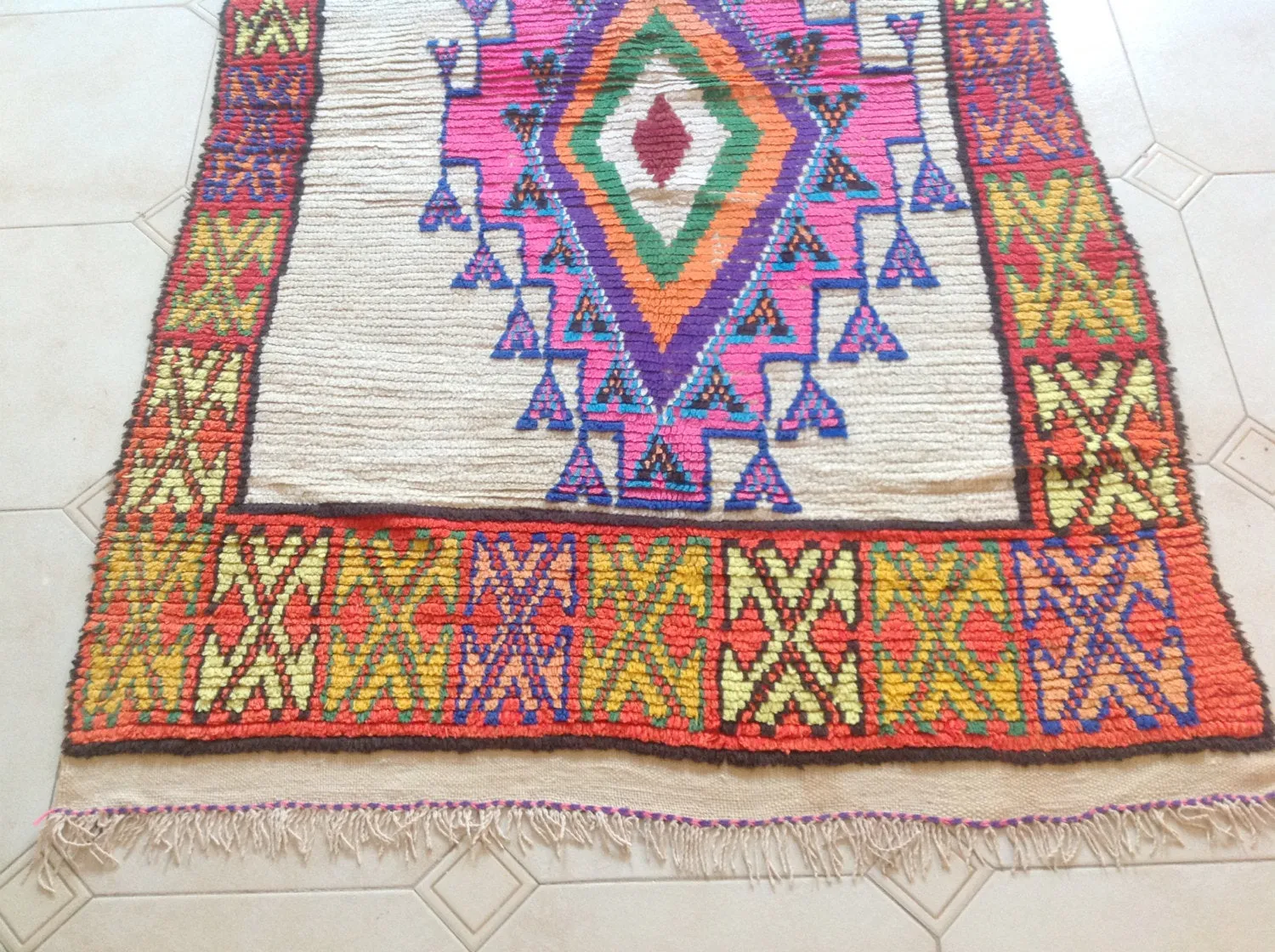 AZILAL. Vintage Moroccan Rug. Wool Boucherouite Carpet. Modern Design.