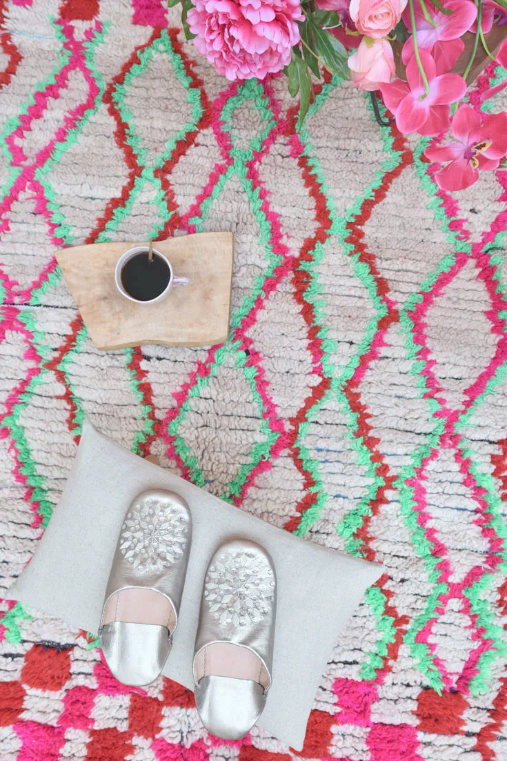 AZILAL. Vintage Moroccan Rug. Wool Boucherouite Carpet. Modern Design.