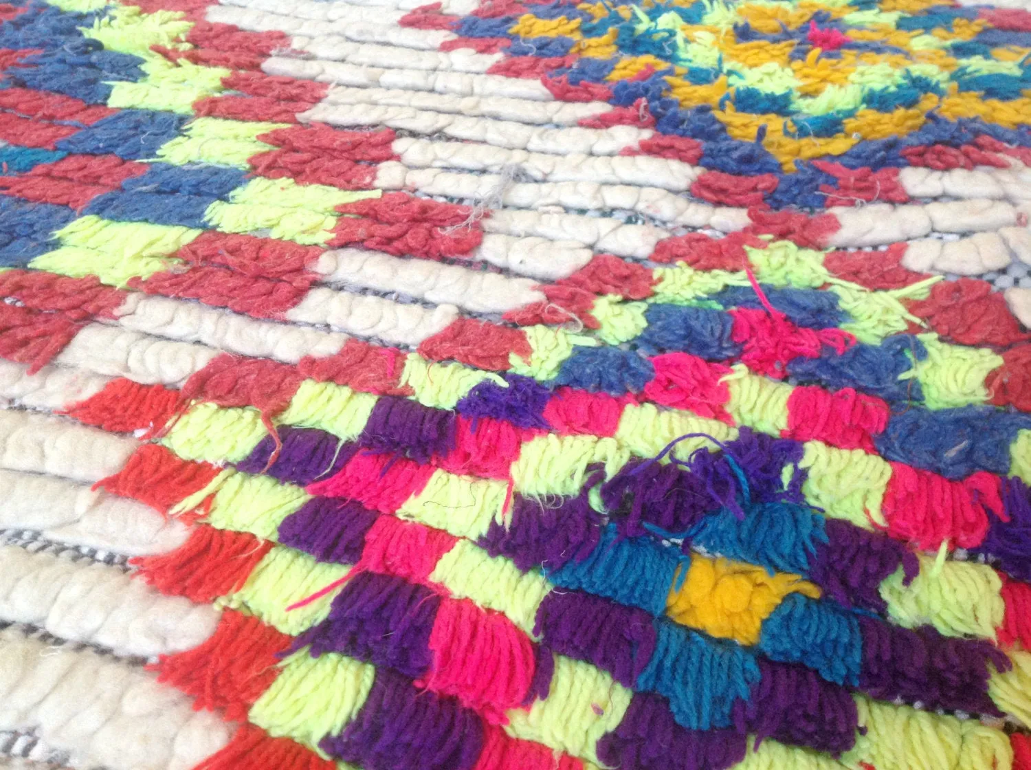 AZILAL. Vintage Moroccan Rug. Wool Boucherouite Carpet. Modern Design.