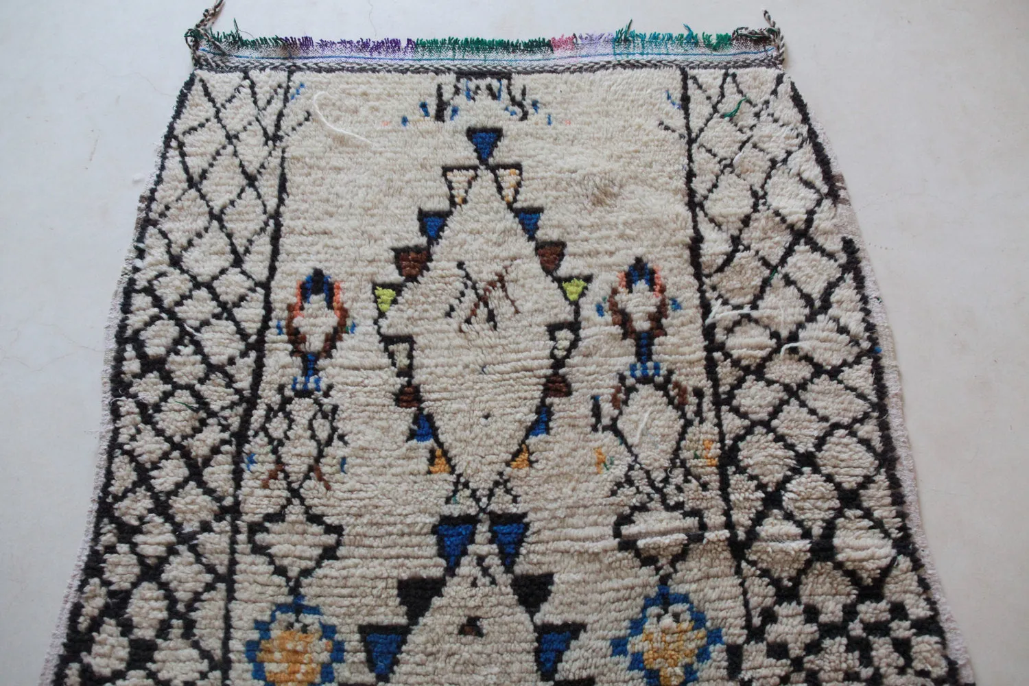 AZILAL. Vintage Moroccan Rug. Wool Boucherouite Carpet. Modern Design.