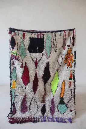AZILAL. Vintage Moroccan Rug. Wool Boucherouite Carpet. Modern Design.