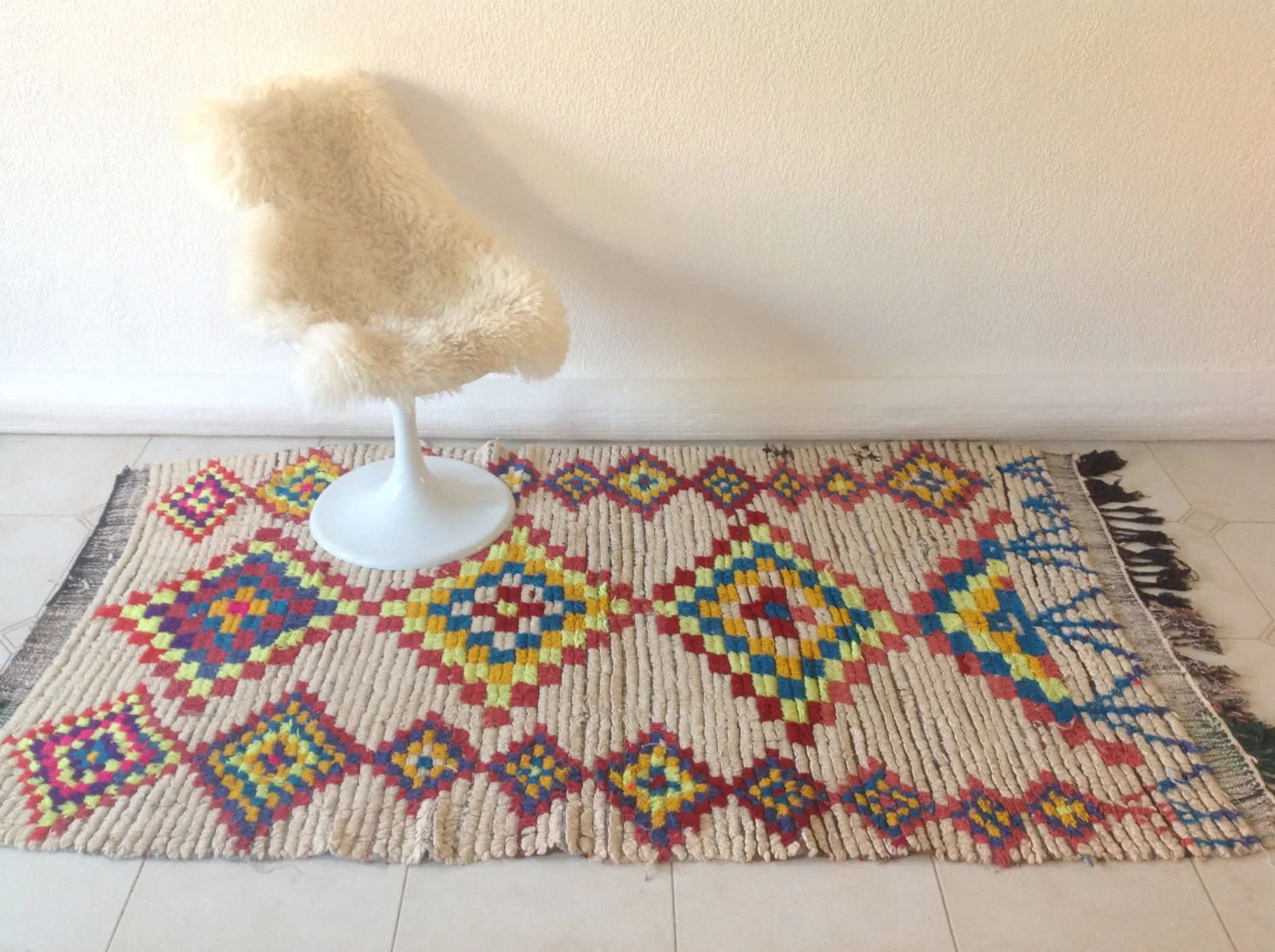 AZILAL. Vintage Moroccan Rug. Wool Boucherouite Carpet. Modern Design.