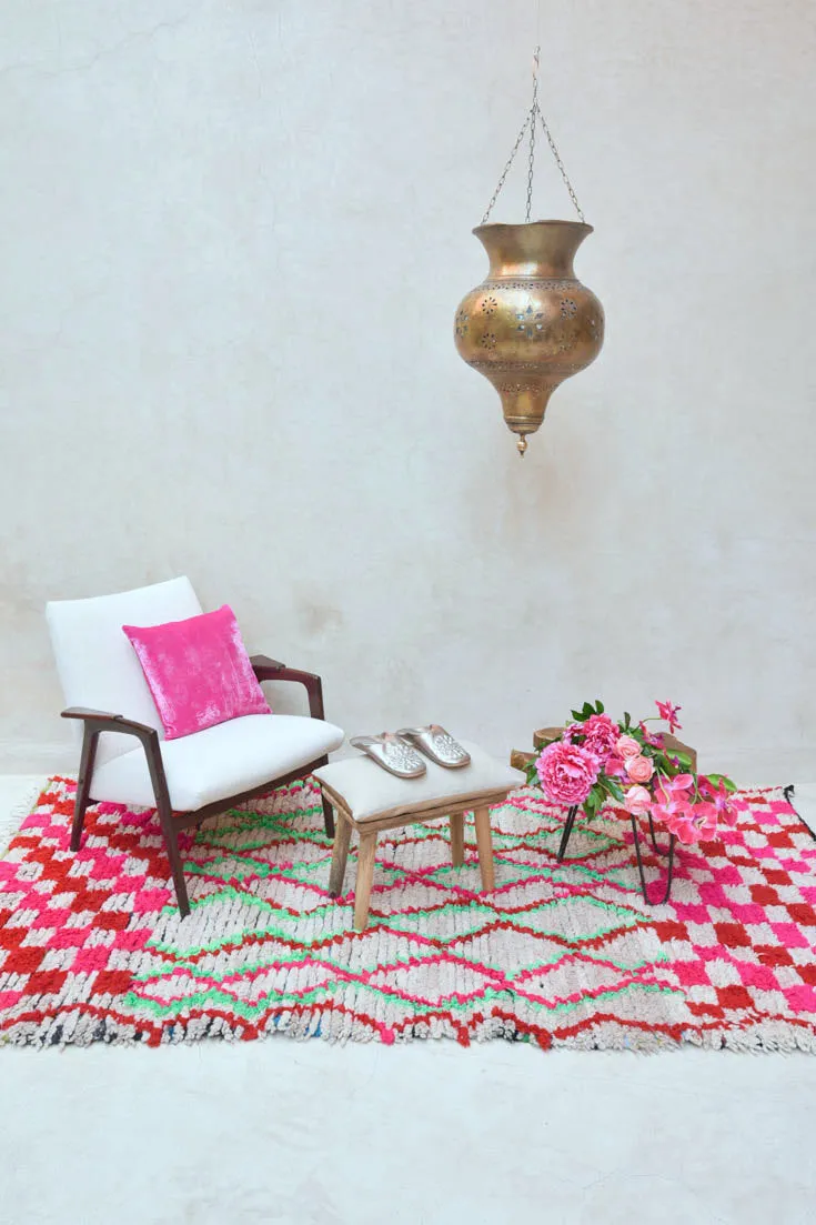 AZILAL. Vintage Moroccan Rug. Wool Boucherouite Carpet. Modern Design.