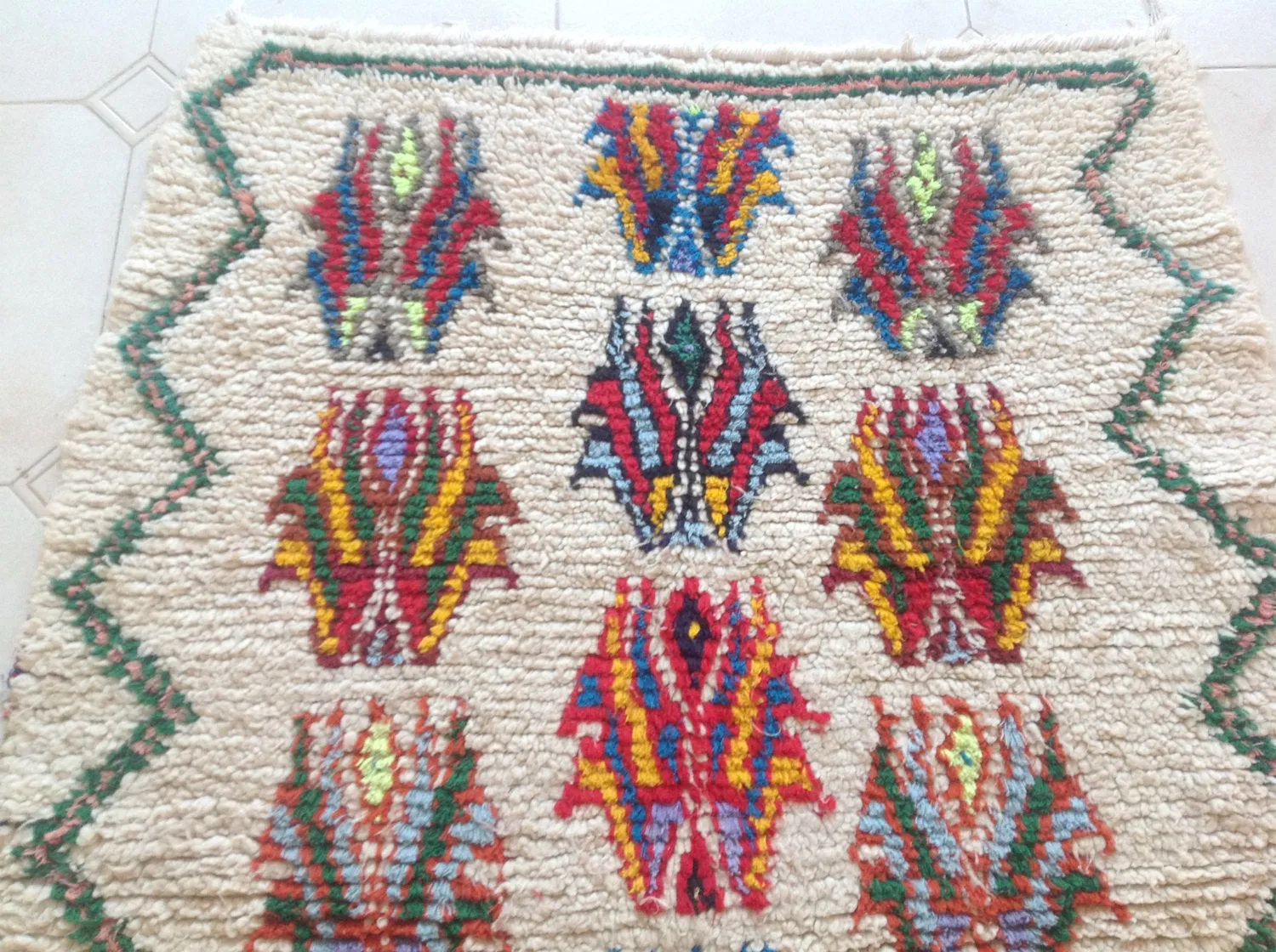 AZILAL. Vintage Moroccan Rug. Wool Boucherouite Carpet. Modern Design.