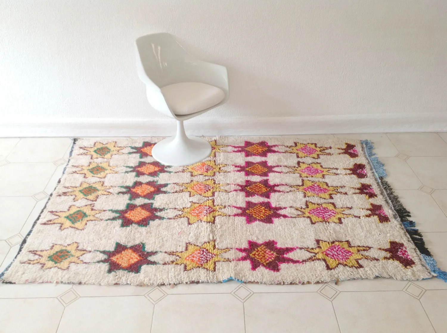 AZILAL. Vintage Moroccan Rug. Wool Boucherouite Carpet. Modern Design.