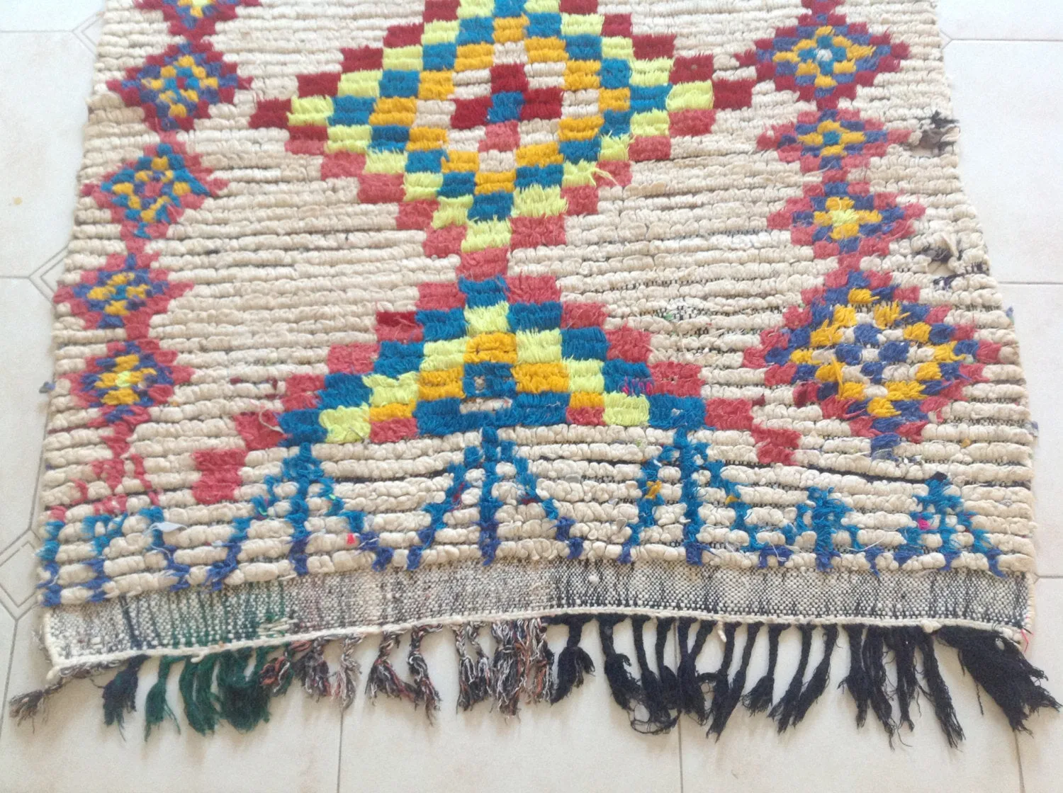 AZILAL. Vintage Moroccan Rug. Wool Boucherouite Carpet. Modern Design.