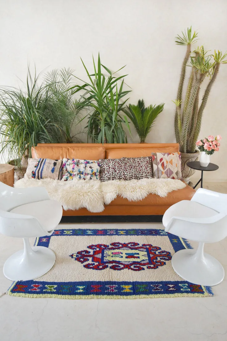 AZILAL. Vintage Moroccan Rug. Wool Boucherouite Carpet. Modern Design.