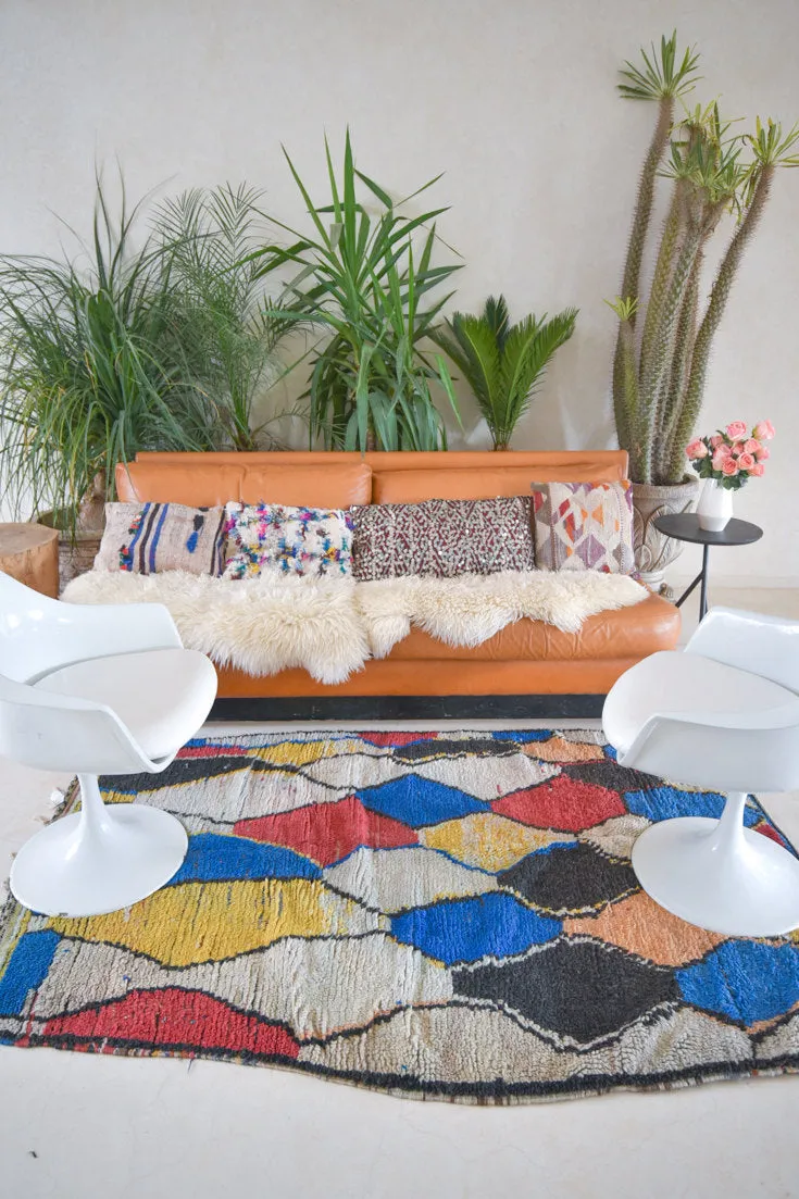 AZILAL. Vintage Moroccan Rug. Wool Boucherouite Carpet. Modern Design.