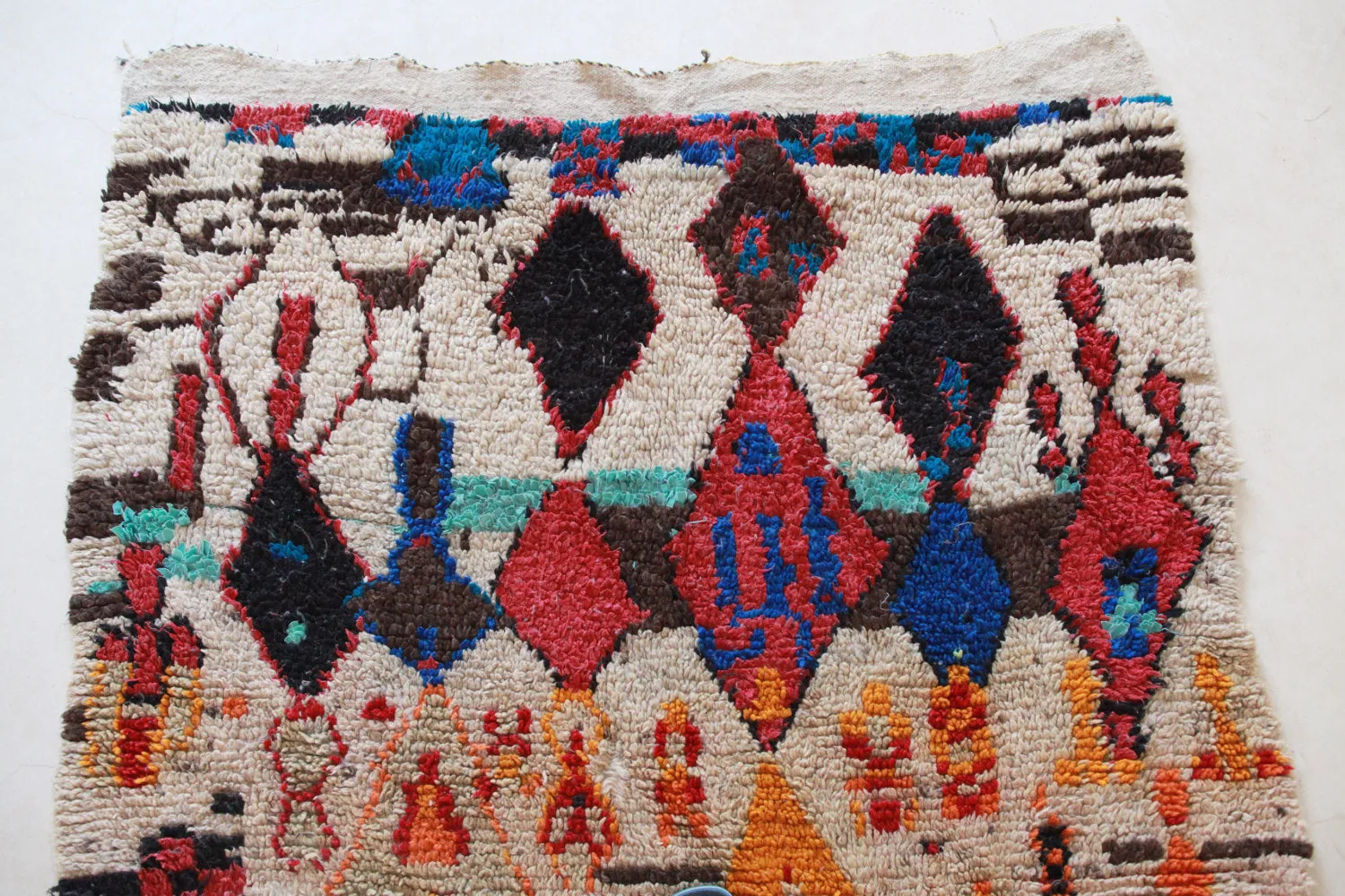 AZILAL. Vintage Moroccan Rug. Wool Boucherouite Carpet. Modern Design.
