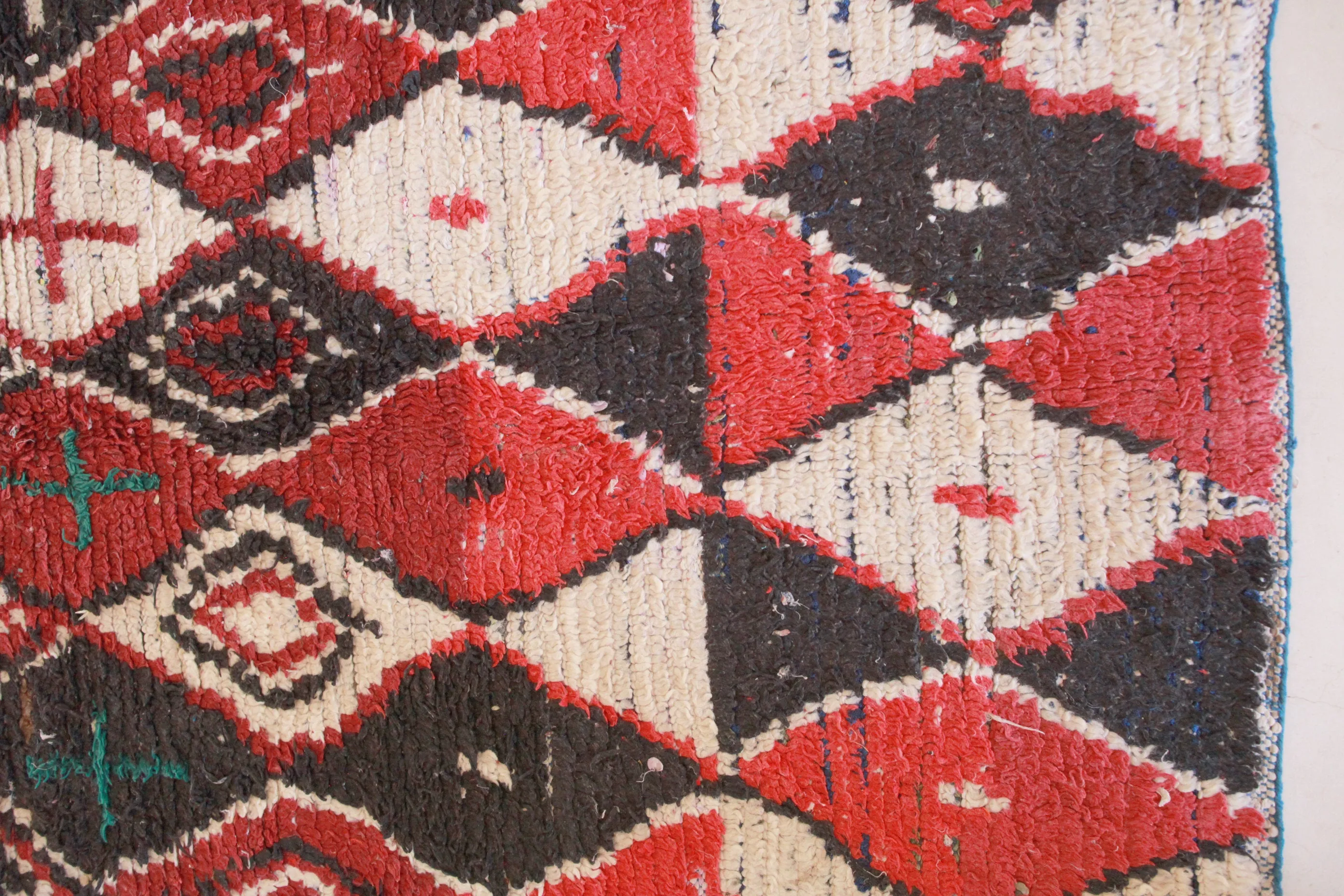 AZILAL Vintage Moroccan Rug. Wool Boucherouite Carpet. Modern Design.