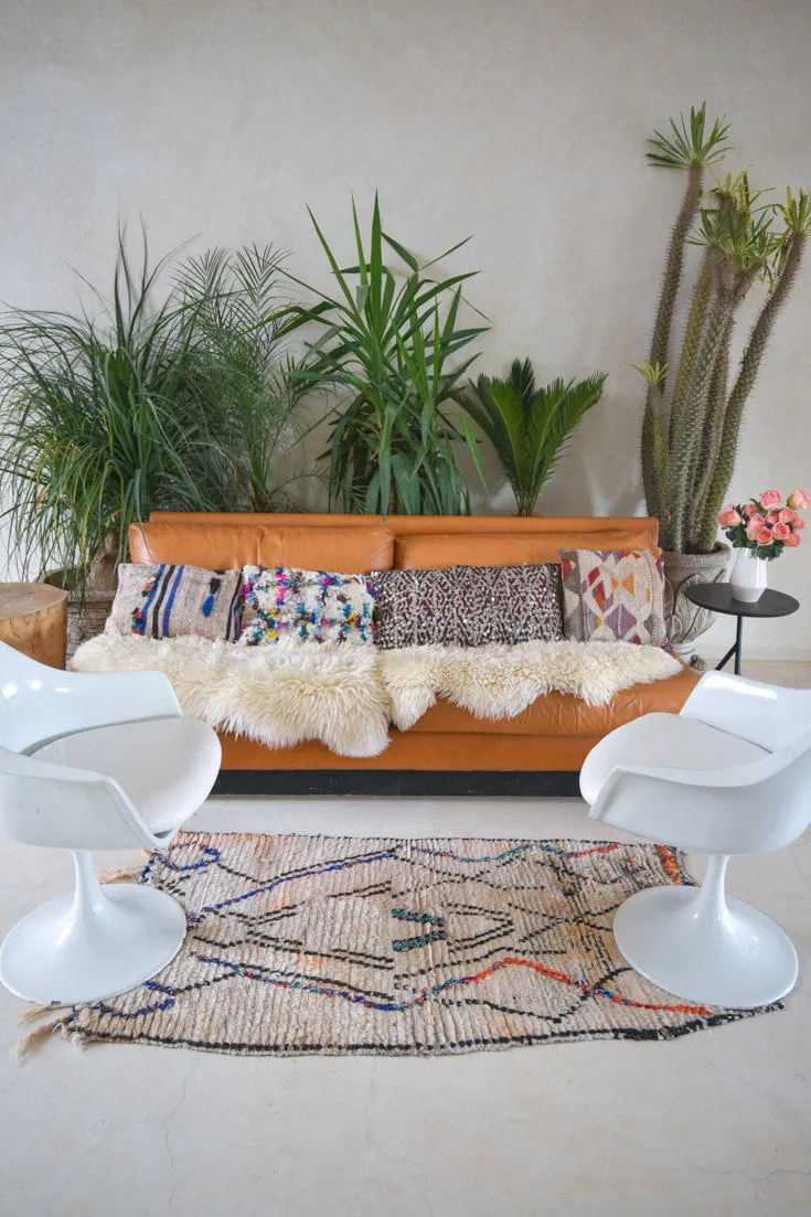 AZILAL. Vintage Moroccan Rug. Wool Boucherouite Carpet. Modern Design.
