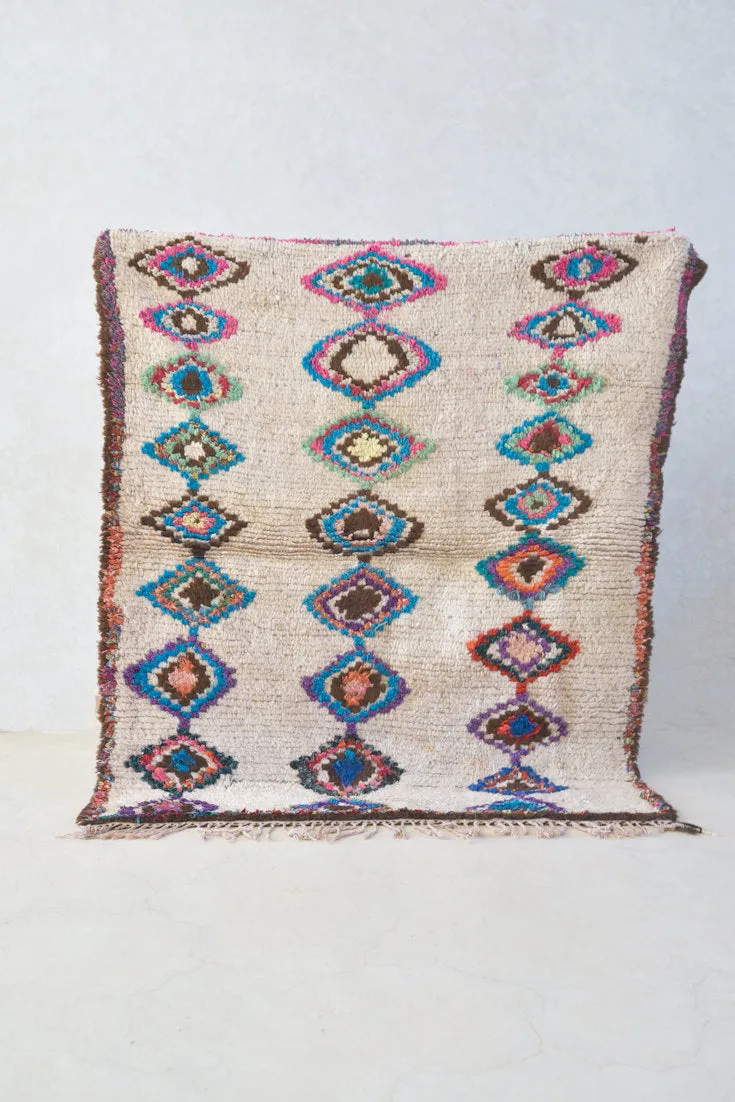AZILAL. Vintage Moroccan Rug. Wool Boucherouite Carpet. Modern Design.