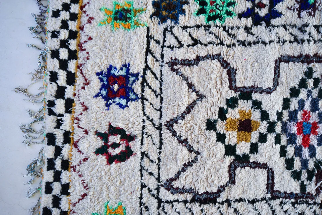 AzilaL. Vintage Moroccan Rug. Wool Boucherouite Carpet. Modern Design.